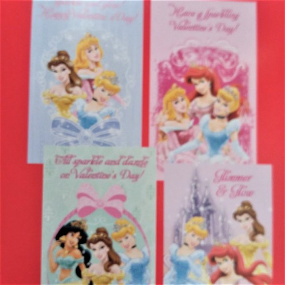 VTG Disney Princess 32 Valentines Day Cards 32 Stickers 2 Ink Stampers 2009 NEW - Picture 4 of 8